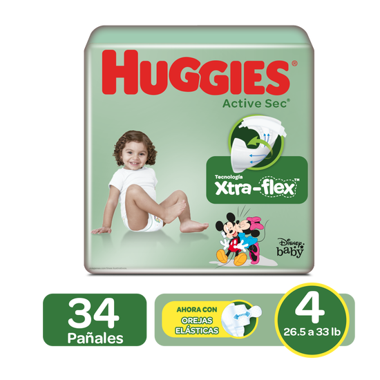 Pañales Huggies Active Sec Size 4; 34uds
