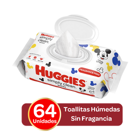Toallitas Húmedas Huggies Simply Clean Fragance Free; 64 uds